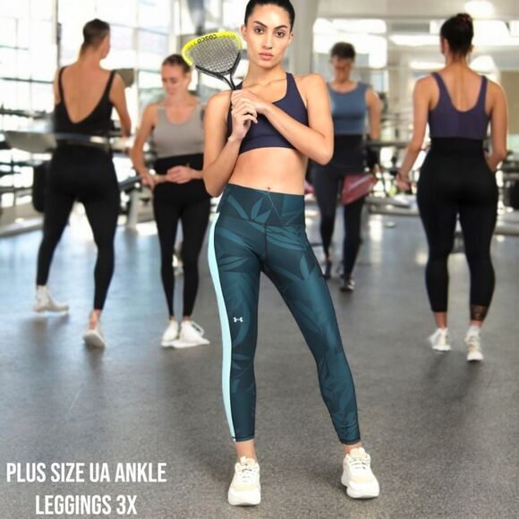 UNDER ARMOUR PLUS Multi- Color leaf Print High Rise Compression Ankle Leggings - Picture 1 of 16
